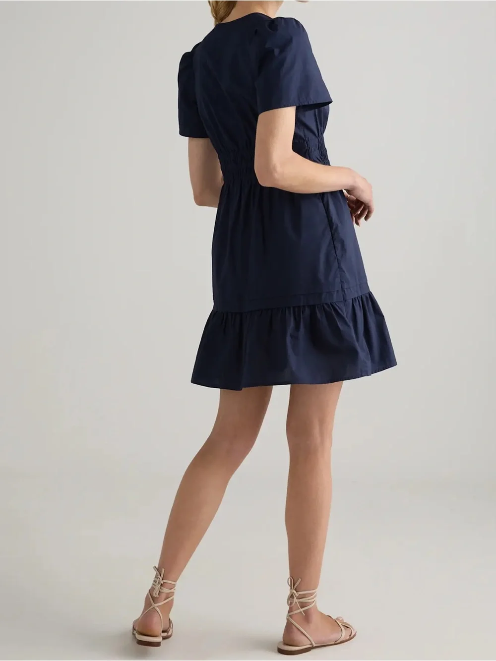 NWT Quince 100% Organic Cotton Poplin Tiered Mini Dress-Navy - Picture 2 of 9